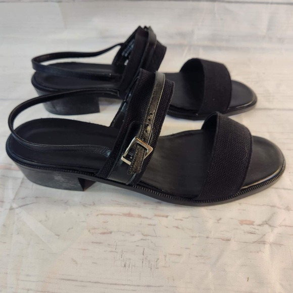Munro Morocco Black Leather Gore Strap Blocked Heeled Sandals - Womens 11.5 M - Picture 1 of 11
